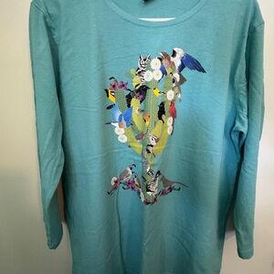 Sabaku Artwear Shirt Womens Large L Turquoise Art Desert Birds Saguaro Cactus